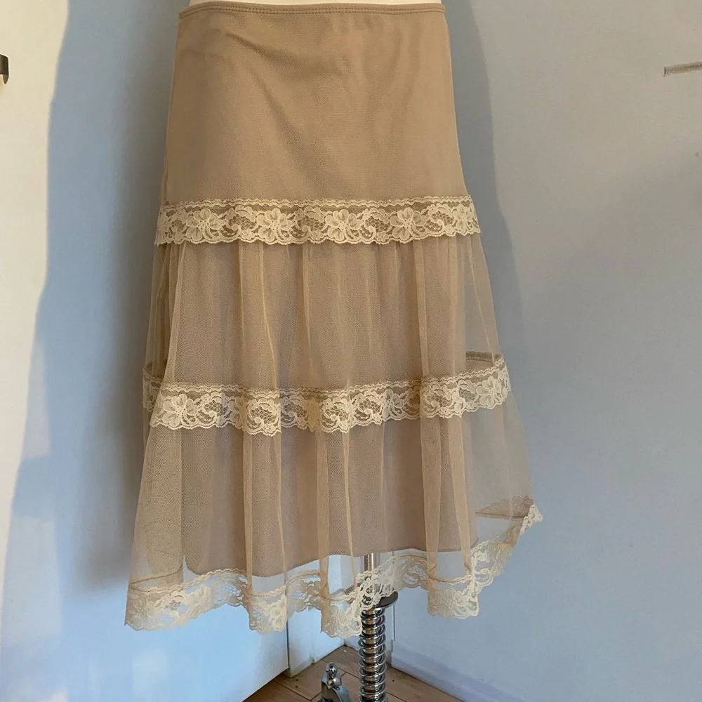 Vintage Tan Lace Detail Midi Skirt Size Small - Picture 6 of 10